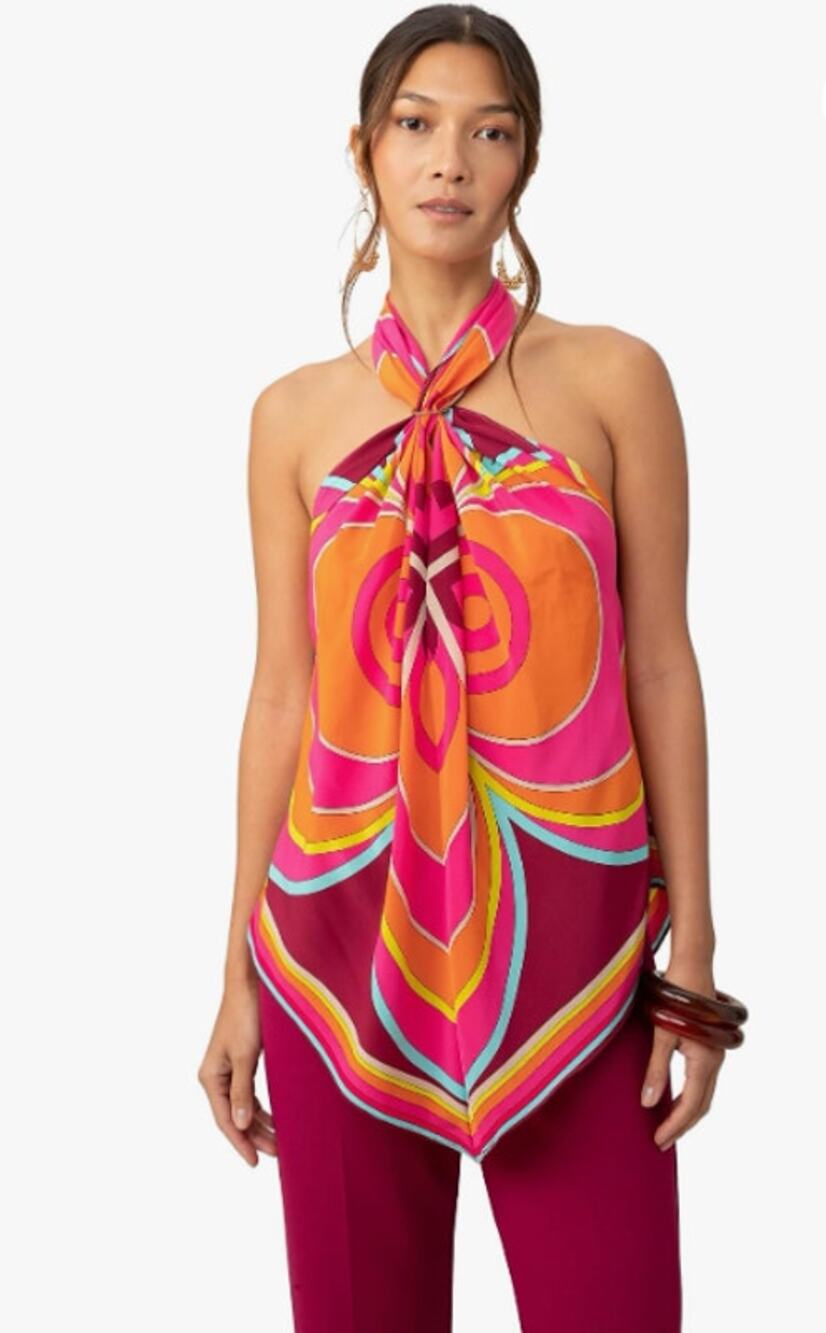 Trina Turk XL 100% Silk Marine 2 Boho Halter Top Cotton Candy Scarf Pink Orange